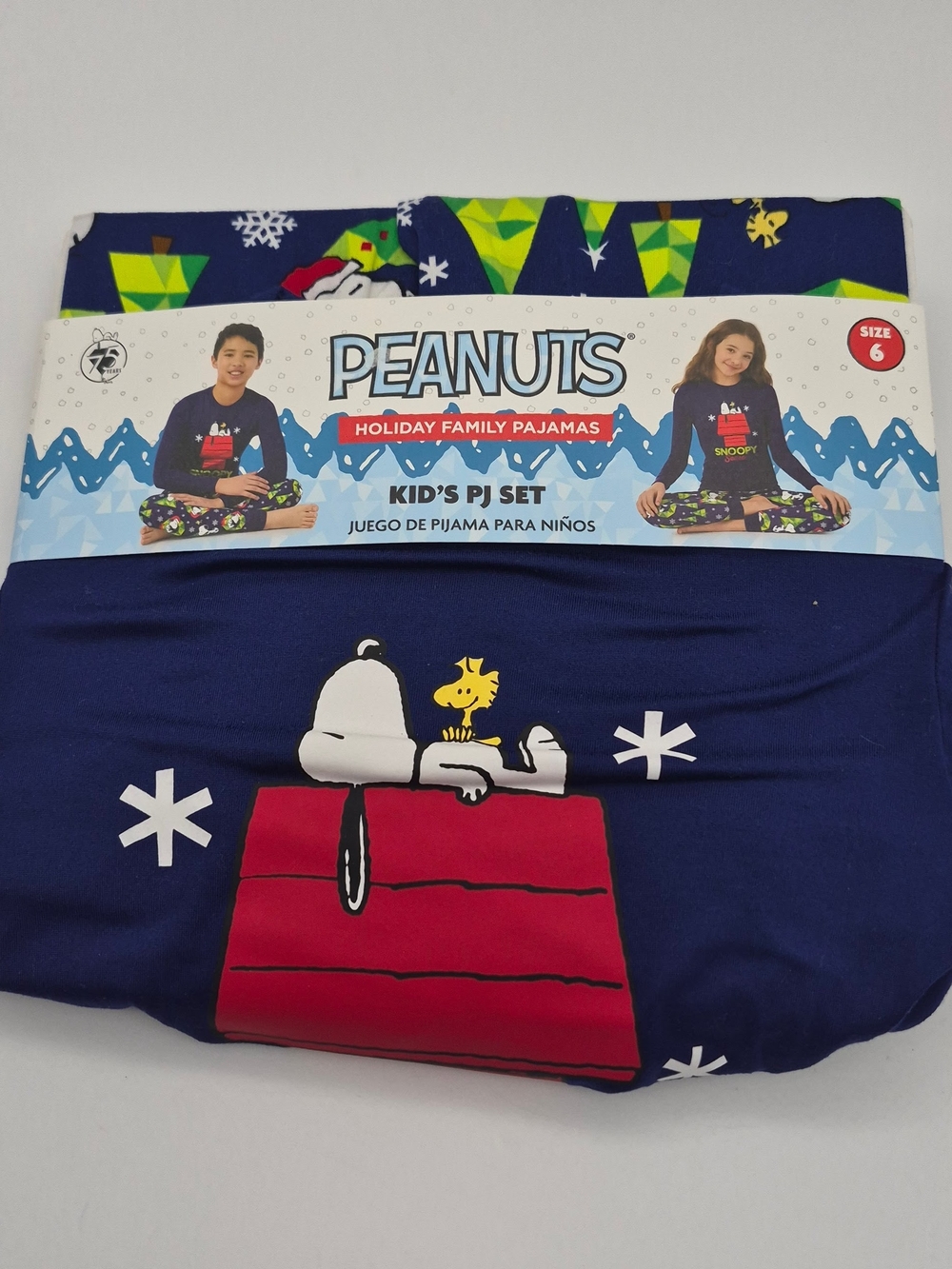 Peanuts Kids Navy Blue Snoopy & Woodstock Holiday Pajama Set Size 6 NWT